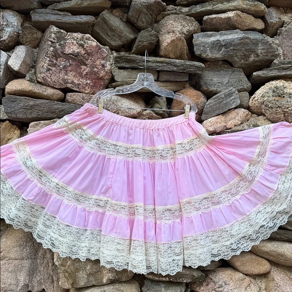Vintage Chic Pink & Lace Full-Circle Skirt tutu square-dance retro rockabilly - Picture 7 of 14